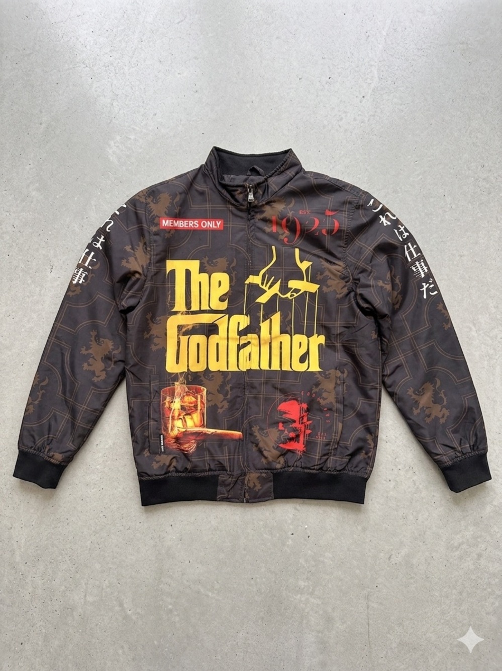 Members Only x The Godfather Full Print Bomber Jacket Men’s Size Medium NWT